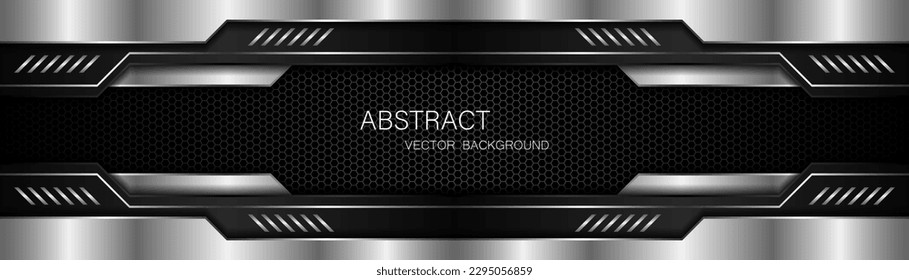 Abstract black and silver polygons on dark steel mesh background. with free space for design. modern technology innovation concept background	