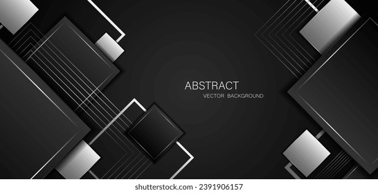 Abstract black and silver polygons on black background with free space for design. modern technology innovation concept background
