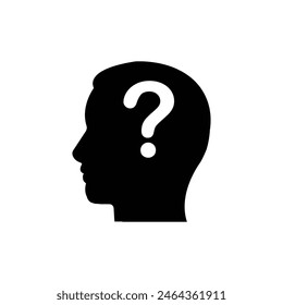 abstract black simple head like doubt icon. concept of brainstorming or easy solving or confused vision. flat style trend modern interviewer silhouette logotype