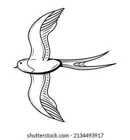 Abstract Black Simple Line Animal Bird Wildlife Doodle Outline Element Vector Design Style Sketch Isolated On White Background Illustration