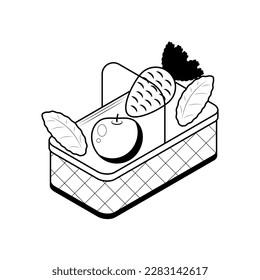 Resumen De La Cesta De Línea Simple Negra Con Hornos De Vegetales Picnic Doodle Al Aire Libre Elemento Esbozo De Diseño De Vegetales Aislado En El Fondo Blanco Ilustración
