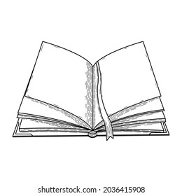 Abstract Black Simple Line Book With Bookmark Doodle Outline Element Vector Design Style Sketch Isolated On White Background Illustration For Reading, Education, Relax