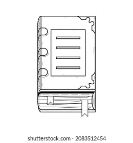 Abstract Black Simple Line Book With Bookmarks Doodle Outline Element Vector Design Style Sketch Isolated On White Background Illustration For Reading, Education, Relax