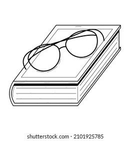 Abstraktes, einfaches Schwarzes Linienbuch mit Glasdoodle-Element, Vektordesign-Skizze einzeln auf weißem Hintergrund, Illustration zum Lesen, Erziehen, Entspannen