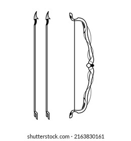 Abstract Black Simple Line Bow With Arrows Weapon Doodle Outline Element Vector Design Style Sketch Isolated On White Background Illustration For War, Battle
