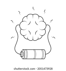Resumen Cerebro de línea simple negro con luces de batería Esbozo de contorno de Doodle Estilo de diseño Esbozo Isolación Ilustración