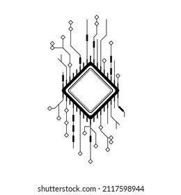 Abstract Black Simple Line Cpu, Computer, Technology Doodle Outline Element Vector Design Style Sketch Isolated On White Background Illustration