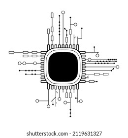 Abstract Black Simple Line Cpu, Computer, Technology Doodle Outline Element Vector Design Style Sketch Isolated On White Background Illustration