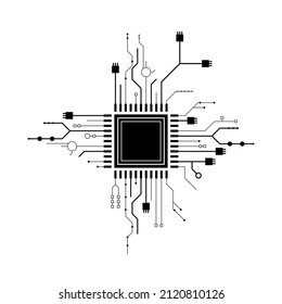 Abstract Black Simple Line Cpu, Computer, Technology Doodle Outline Element Vector Design Style Sketch Isolated On White Background Illustration