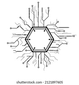 Abstract Black Simple Line Cpu, Computer, Technology Doodle Outline Element Vector Design Style Sketch Isolated On White Background Illustration
