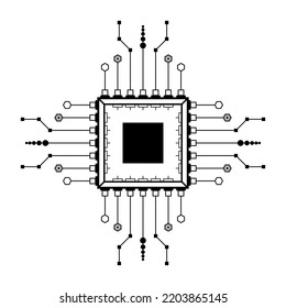 Abstract Black Simple Line Cpu, Computer, Technology Doodle Outline Element Vector Design Style Sketch Isolated On White Background Illustration