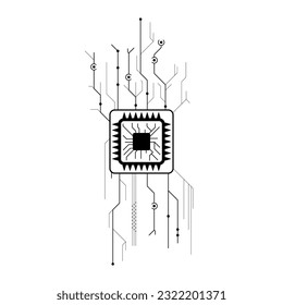 Resumen Cpu De Línea Simple Negra, Computadora, Elemento De Esquema De Doodle Tecnológico Esbozo De Estilo De Diseño Aislado En Fondo Blanco Ilustración