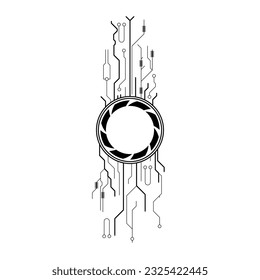 Abstract Black Simple Line Cpu, Computer, Technology Doodle Outline Element Vector Design Style Sketch Isolated On White Background Illustration