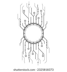 Abstract Black Simple Line Cpu, Computer, Technology Doodle Outline Element Vector Design Style Sketch Isolated On White Background Illustration