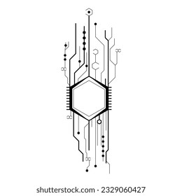Abstract Black Simple Line Cpu, Computer, Technology Doodle Outline Element Vector Design Style Sketch Isolated On White Background Illustration