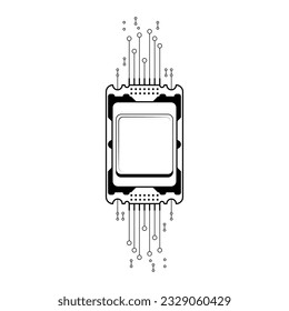 Abstract Black Simple Line Cpu, Computer, Technology Doodle Outline Element Vector Design Style Sketch Isolated On White Background Illustration