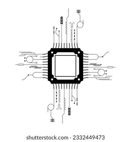 Abstract Black Simple Line Cpu, Computer, Technology Doodle Outline Element Vector Design Style Sketch Isolated On White Background Illustration