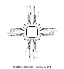 Abstract Black Simple Line Cpu, Computer, Technology Doodle Outline Element Vector Design Style Sketch Isolated On White Background Illustration