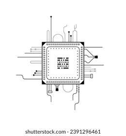 Abstract Black Simple Line Cpu, Computer, Technology Doodle Outline Element Vector Design Style Sketch Isolated On White Background Illustration