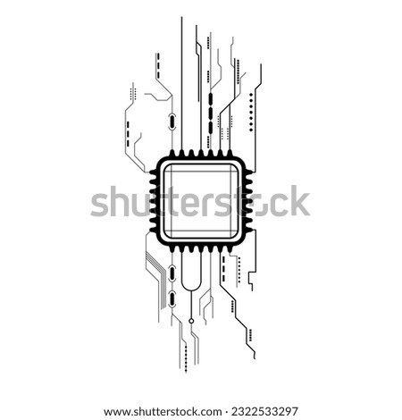 Abstract Black Simple Line Cpu, Computer, Technology Doodle Outline Element Vector Design Style Sketch Isolated On White Background Illustration