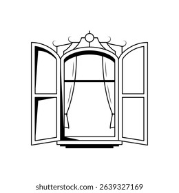 Abstract Black Simple Line Doodle Outline Window For Buildings Element Vector Design Style Sketch Isolated On White Backgorund Illustration