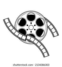 Abstract Black Simple Line Film Reel Movie Cinema Film Video Doodle Outline Element Vector Design Style Sketch Isolated Illustration