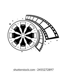 Abstract Black Simple Line Film Reel Movie Cinema Film Video Doodle Outline Element Vector Design Style Sketch Isolated Illustration