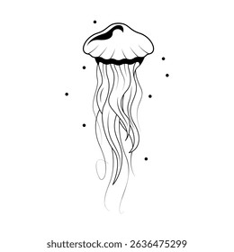 Abstract Black Simple Line Jellyfish Doodle Outline Element Vector Design Style Sketch Isolated On White Background Illustration Nature Ocean WIldlife