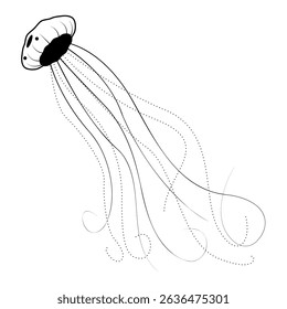 Abstract Black Simple Line Jellyfish Doodle Outline Element Vector Design Style Sketch Isolated On White Background Illustration Nature Ocean WIldlife