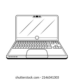 Abstract Black Simple Line Laptop, Notebook, Computer, Technology Doodle Outline Element Vector Design Style Sketch Isolated On White Background Illustration
