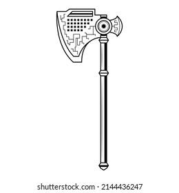 Abstract Black Simple Line Metal BattleAxe Blade Weapon Doodle Outline Element Vector Design Style Sketch Isolated On White Background Illustration For War, Battle