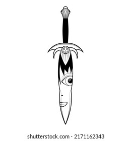 Resumen Negro Línea simple Cuchillo de metal Dagger Arma Cubierta Cubierta Cubierta Cubierta Cubierta Cubierta De Ojos Elemento Esbozo De Diseño De Vector Aislado En Fondo Blanco Ilustración