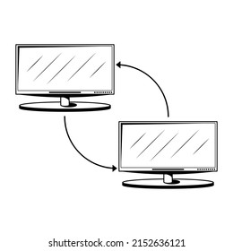 Abstract Black Simple Line Monitor Data Exchange Computer Doodle Outline Element Vector Design Style Sketch Isolated On White Background Illustration
