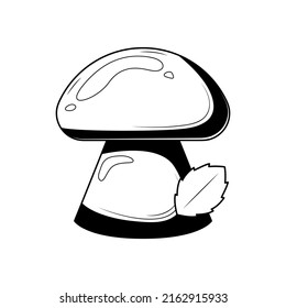 Abstract Black Simple Line Mushroom With Leaf Doodle Outline Element Vector Design Style Sketch Isolated On White Background Illustration Nature Food