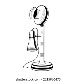 Abstract Black Simple Line Old Corded Phone Technology, Doodle Outline Element Vector Design Style Sketch Isolated On White Background Illustration
