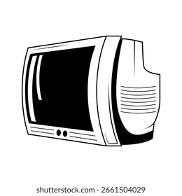 abstrakte schwarze einfache Linie alt TV doodle Umrisselement Vektor Design Stil Skizze einzeln auf weißem Hintergrund Illustration