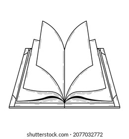 Abstract Black Simple Line Open Book Doodle Outline Element Vector Design Style Sketch Isolated On White Background Illustration For Reading, Education, Relax