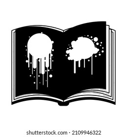 Abstract Black Simple Line Open Book With Blots Doodle Outline Element Vector Design Style Sketch Isolated On White Background Illustration For Reading, Education, Relax