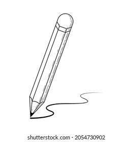 Abstract Black Simple Line Pencil With Eraser Drawing Doodle Outline Element Vector Design Style Sketch Isolated Illustration