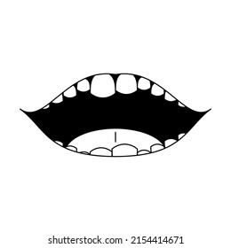 Abstract Black Simple Line People Human Smile Open Mouth With Teeth Doodle Outline Element Vector Design Style Sketch Isolated On White Background Illustration
