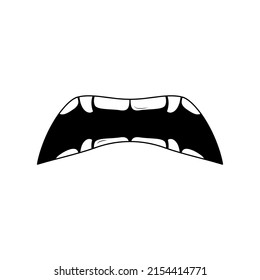 Abstract Black Simple Line People Human Sad Open Mouth With Teeth Doodle Outline Element Vector Design Style Sketch Isolated On White Background Illustration