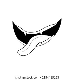Abstrakte Schwarze einfache Linie Menschen Menschen Lächeln Open Mouth mit Zähne und Zunge Doodle Rahmenelement Vectordesign Stil Skizze einzeln auf weißer Hintergrund Illustration