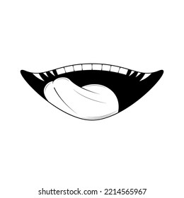Abstrakte Schwarze einfache Linie Menschen Menschen Lächeln Open Mouth mit Zähne und Zunge Doodle Rahmenelement Vectordesign Stil Skizze einzeln auf weißer Hintergrund Illustration