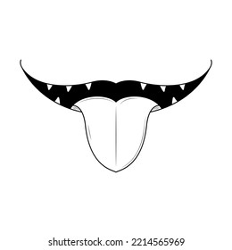 Abstract Black Simple Line People Human Smile Open Mouth With Teeth And Tongue Doodle Outline Element Vector Design Style Sketch Isolated On White Background Illustration