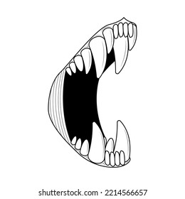 Abstract Black Simple Line People Human Angry Open Mouth With Teeth Doodle Outline Element Vector Design Style Sketch Isolated On White Background Illustration
