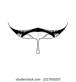 Abstract Black Simple Line People Human Smile Open Mouth With Teeth And Tongue Doodle Outline Element Vector Design Style Sketch Isolated On White Background Illustration