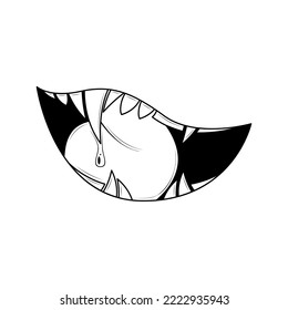 Abstract Black Simple Line People Human Smile Open Mouth With Teeth And Tongue Doodle Outline Element Vector Design Style Sketch Isolated On White Background Illustration