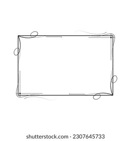 Abstract Black Simple Line Rectangular Frame Doodle Outline Element Vector Design Style Sketch Isolated Illustration For Wedding And Banner