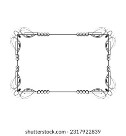 Abstract Black Simple Line Rectangular Frame Doodle Outline Element Vector Design Style Sketch Isolated Illustration For Wedding And Banner
