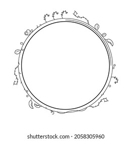 Abstrakter, einfacher Rundkreis für Schwarze Linien mit Blättern Rahmenblumen Doodle-Element Vectordesign-Stil-Skizze isoliert Illustration für Hochzeit und Banner